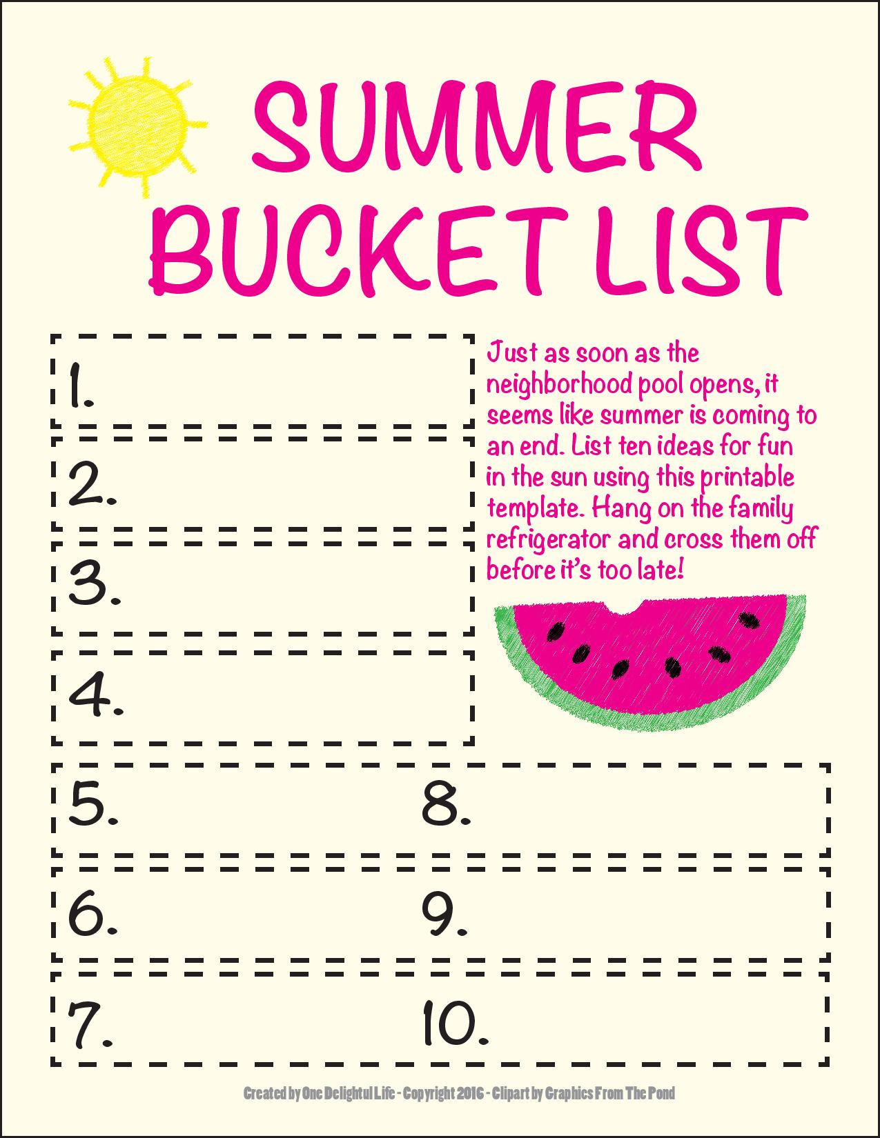 Summer Bucket List Printable - One Delightful Life