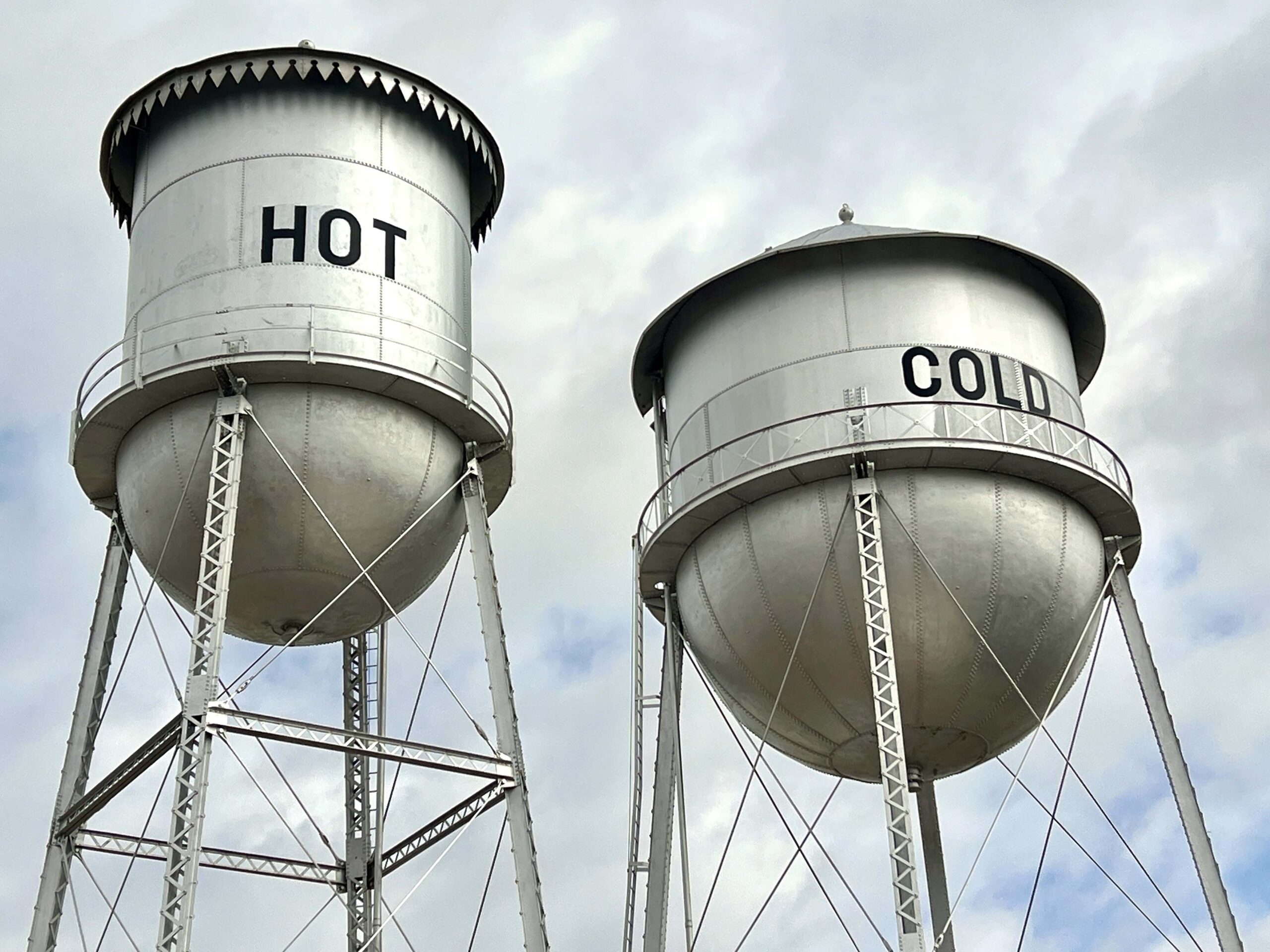 Hot & Cold Water Tower Garden in Pratt, Kansas, offers tourists a chance to pull over for a curious roadside attraction. 