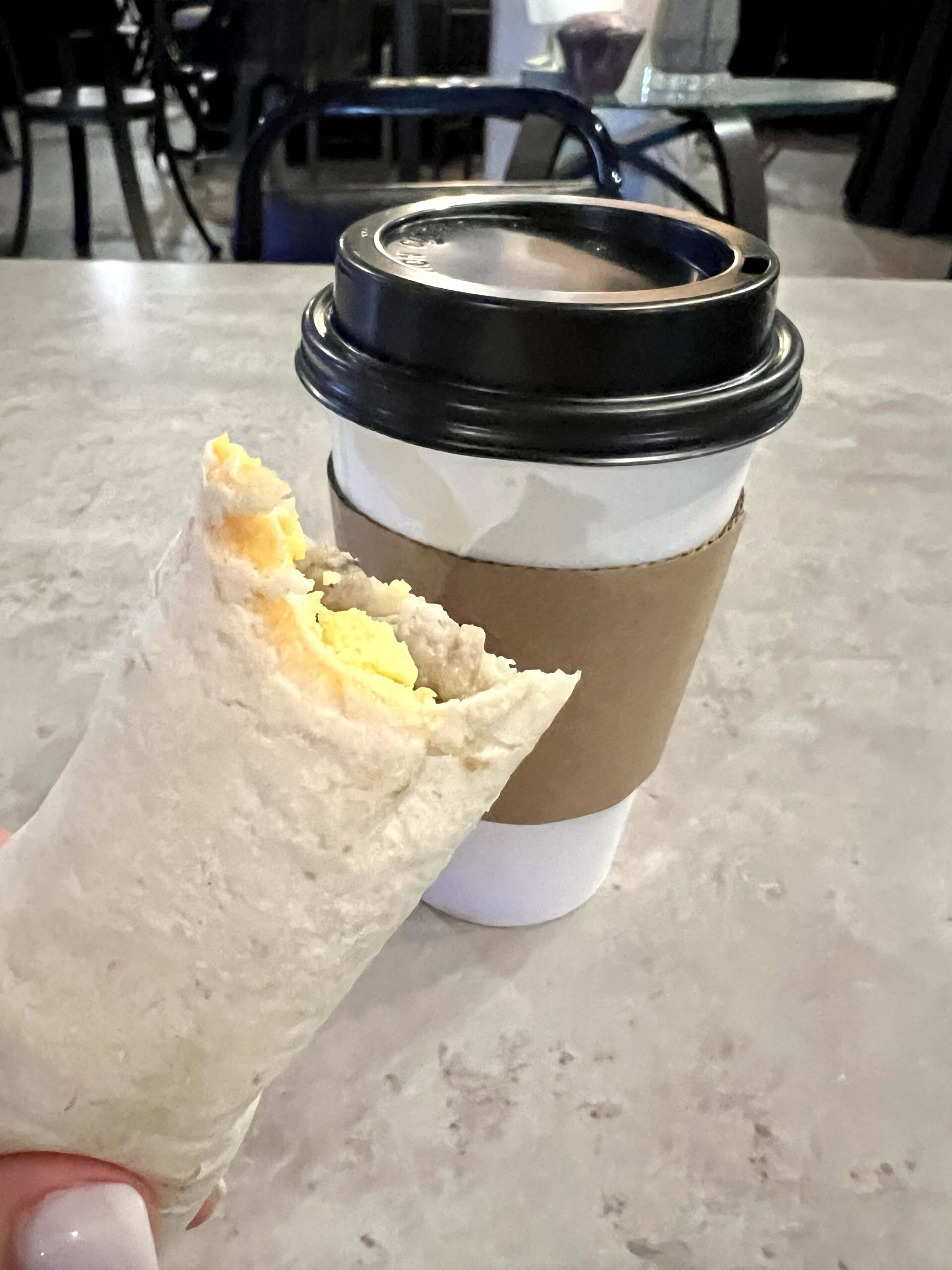 Breakfast burrito and coffee