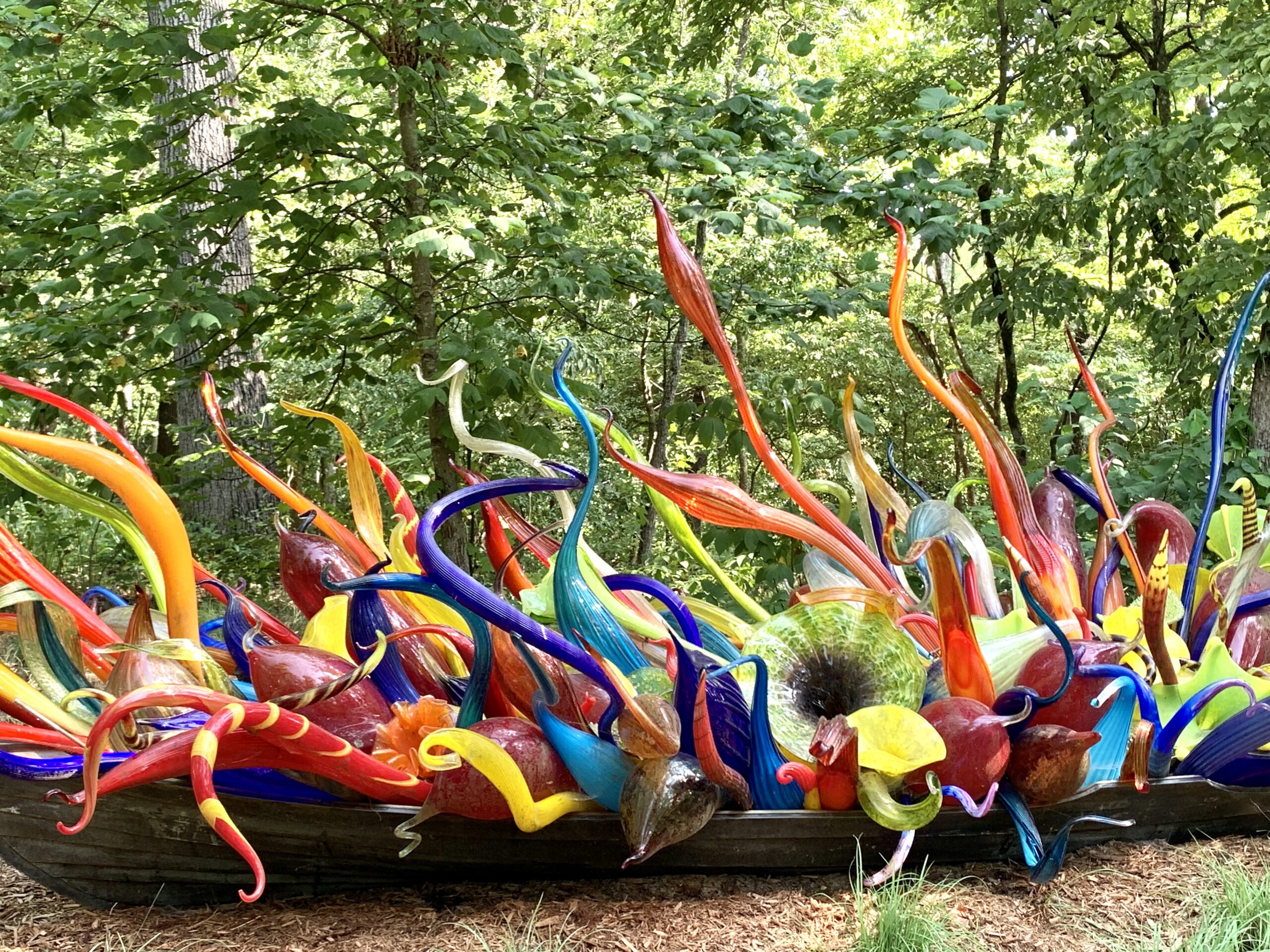 Chihuly glass sculpture outdoors at Crystal Bridges Museum of American Art