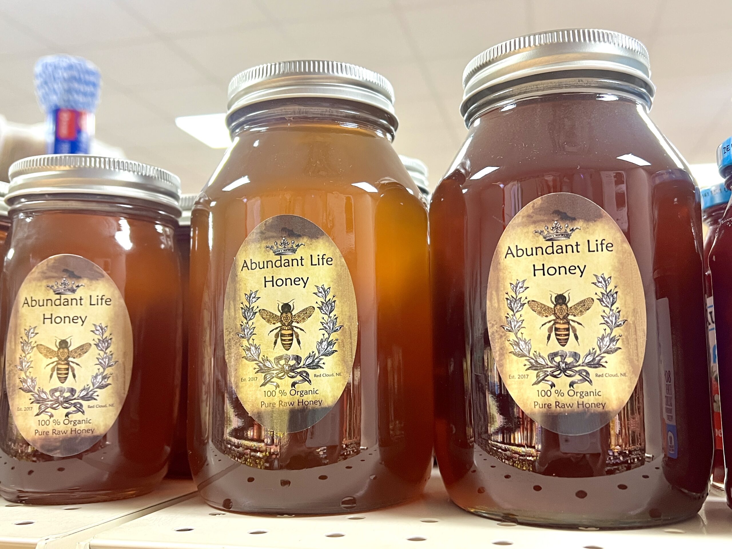 Abundant Life Honey is produced by a local beekeeper in Red Cloud, Nebraska.