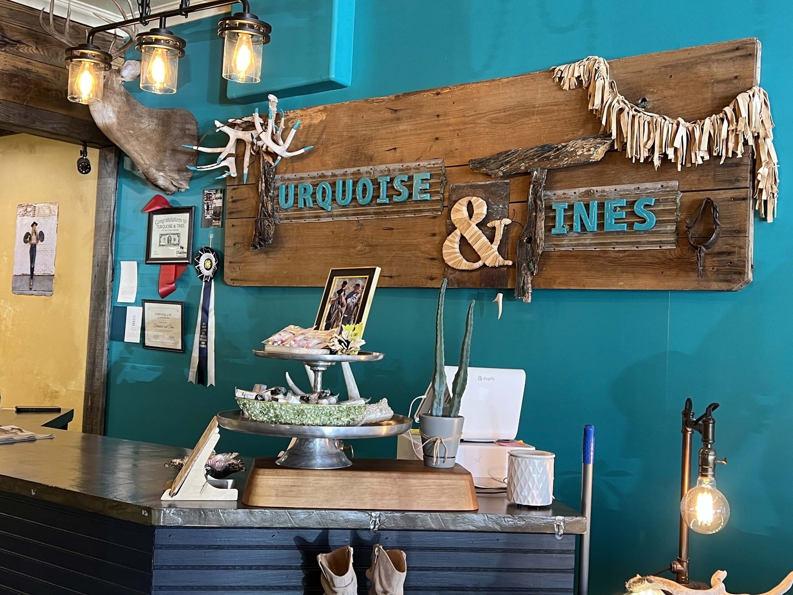 The owner of Turquoise & Tines also sells antler jewelry. 