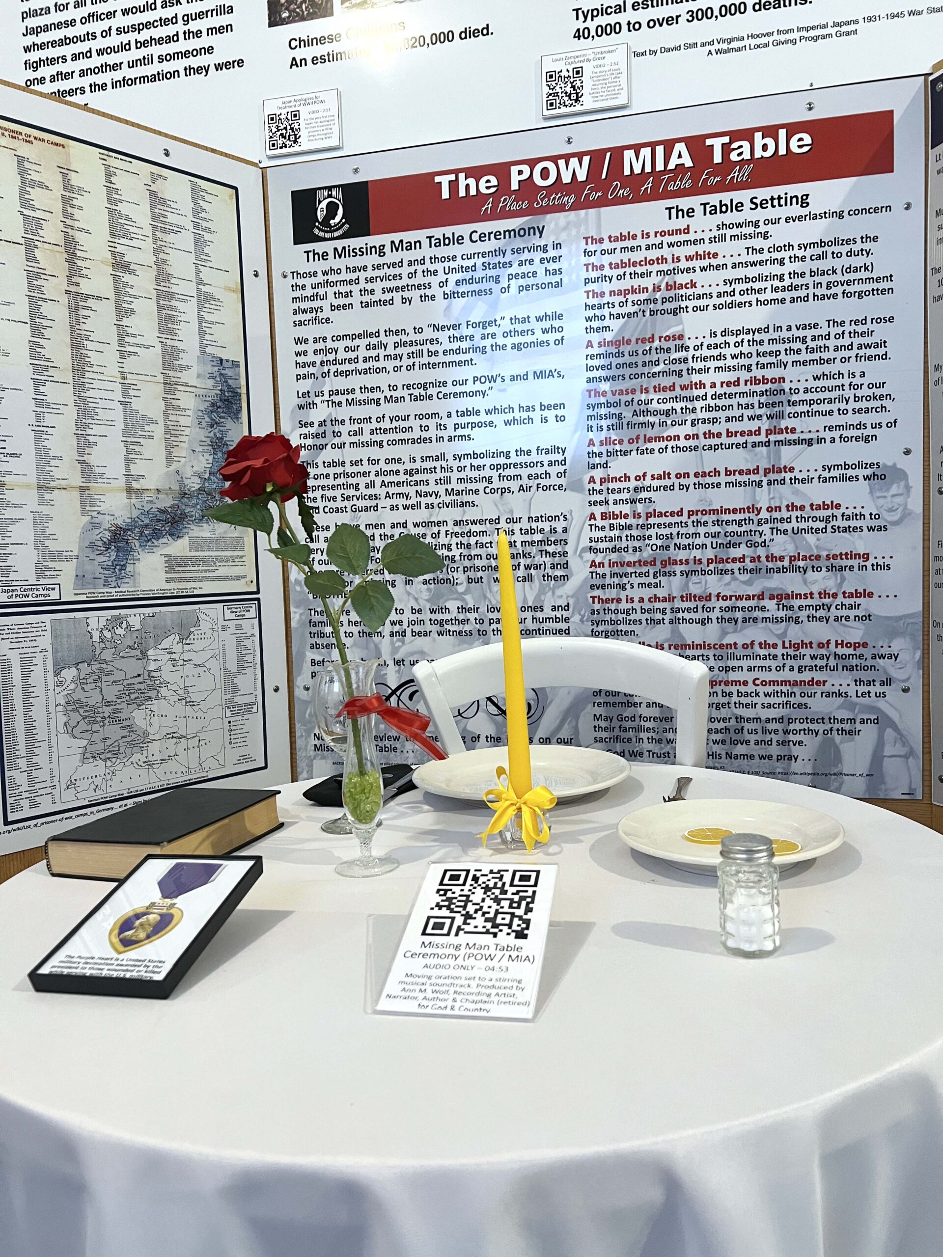 POW memorial table at the B-29 Museum in Pratt encourages visitors to pause and reflect on those who gave all. 