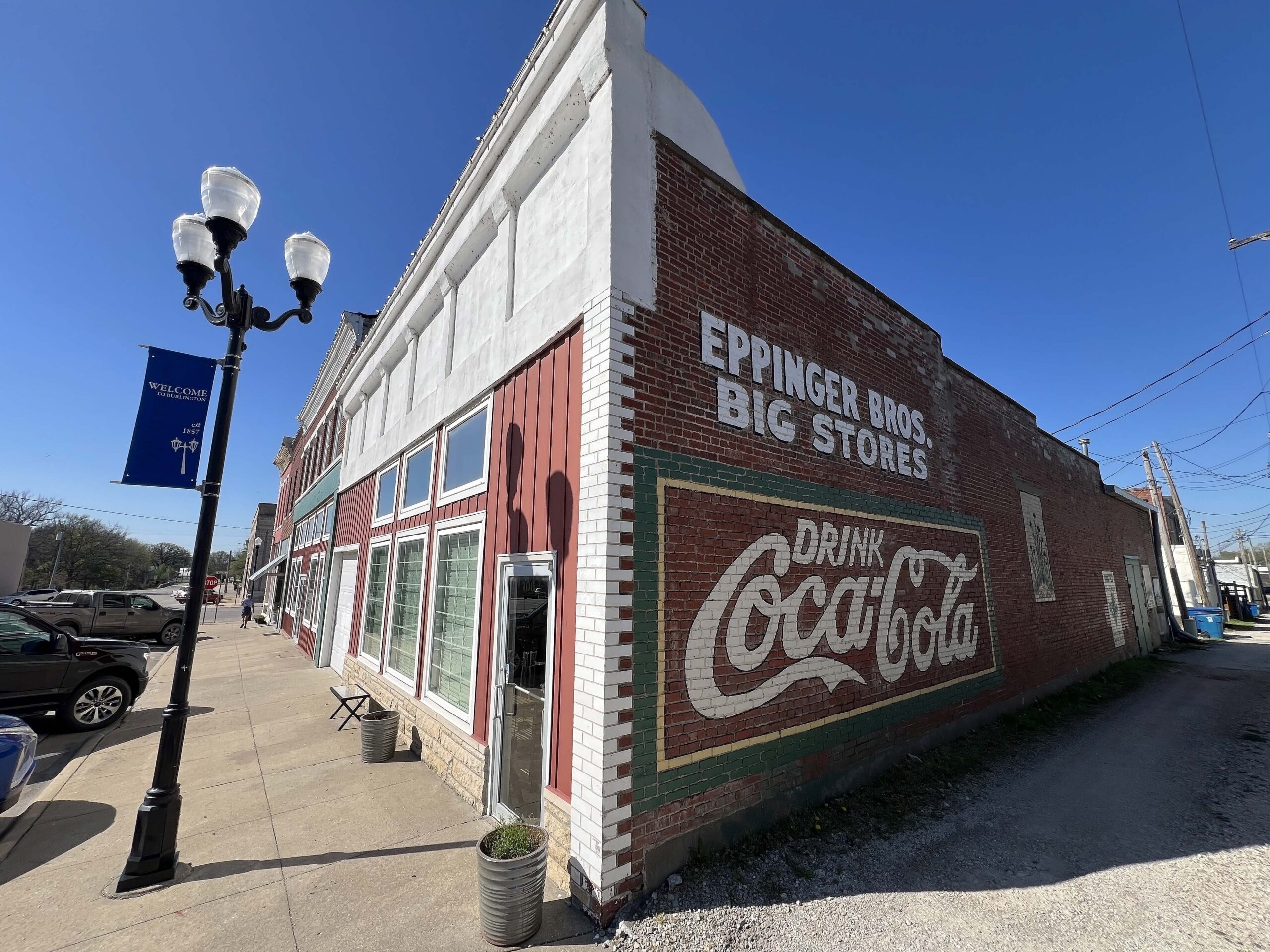 Mural of Coca-Cola sign on building in Burlington, Kansas