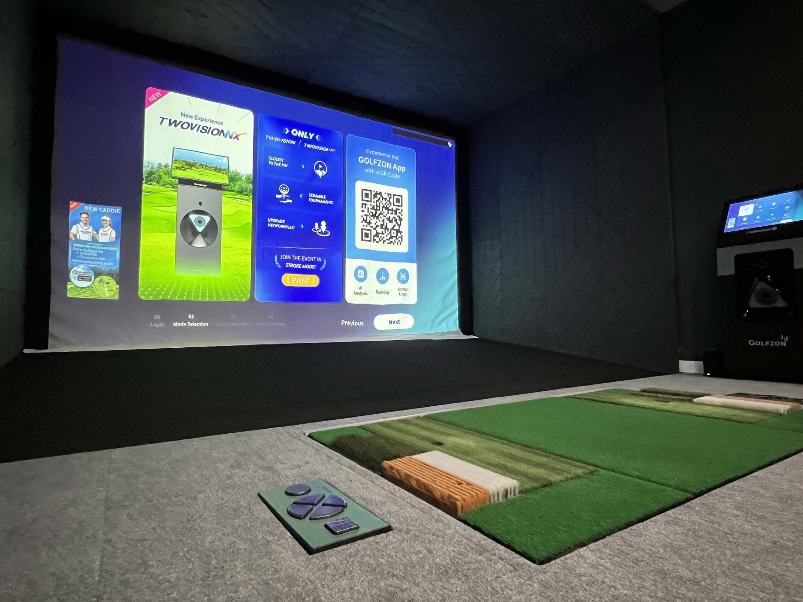 Indoor golf simulator room at Burlington Recreation Center