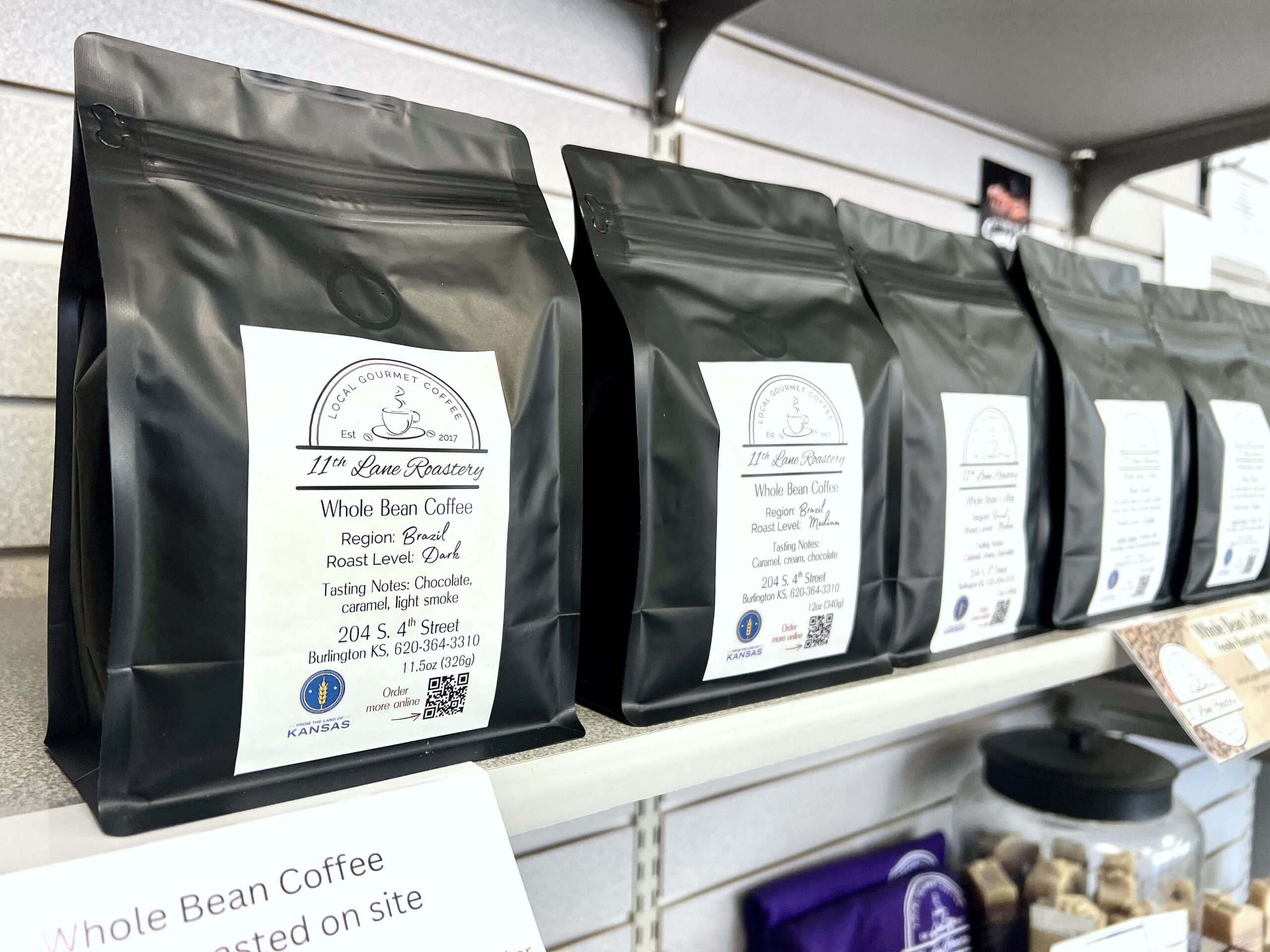 11th Lane Roastery coffee bags in Burlington, Kansas