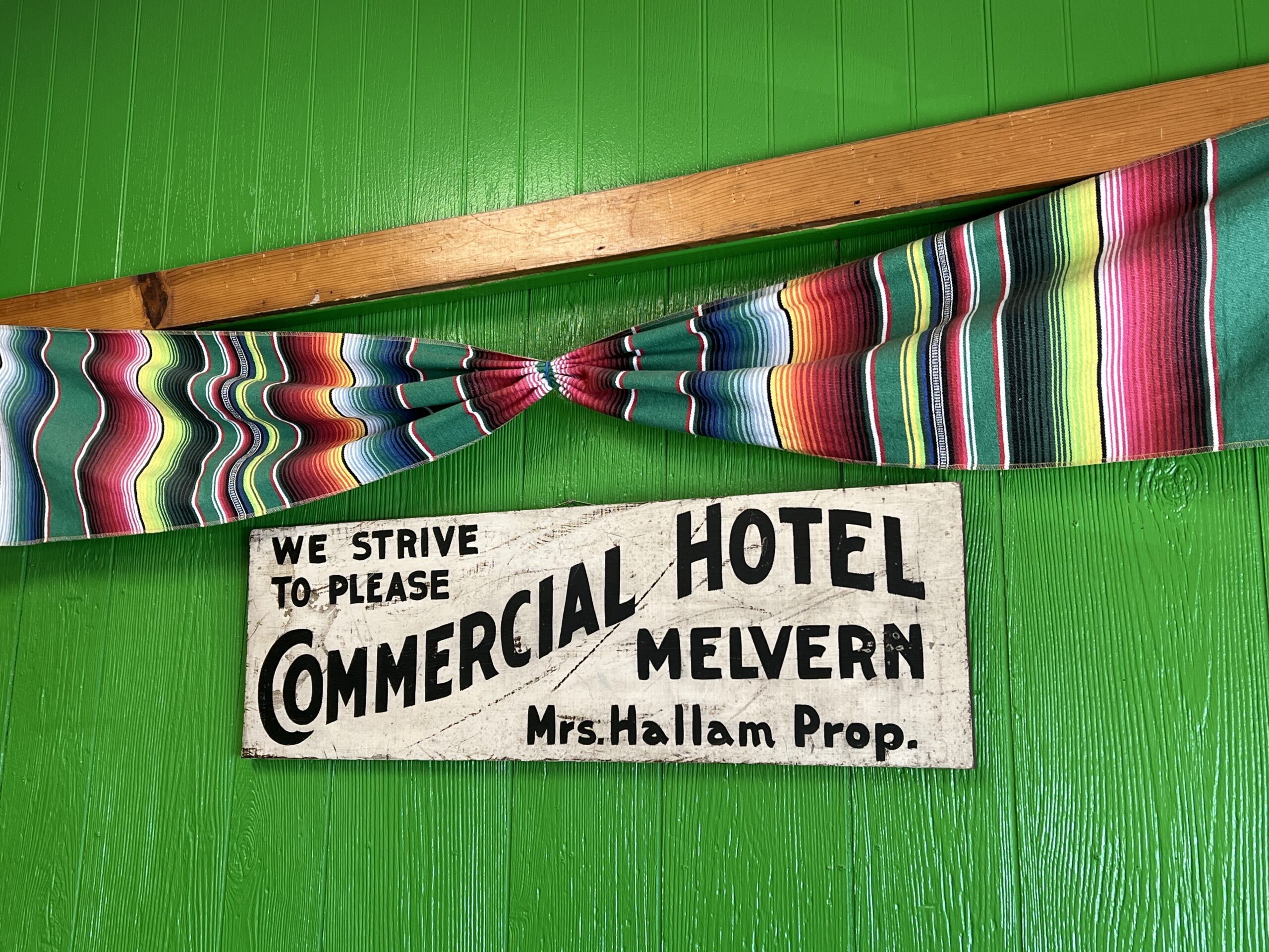 Titi's Mexican Cuisine in Melvern, Kansas, displays historic signage in the dining room. 
