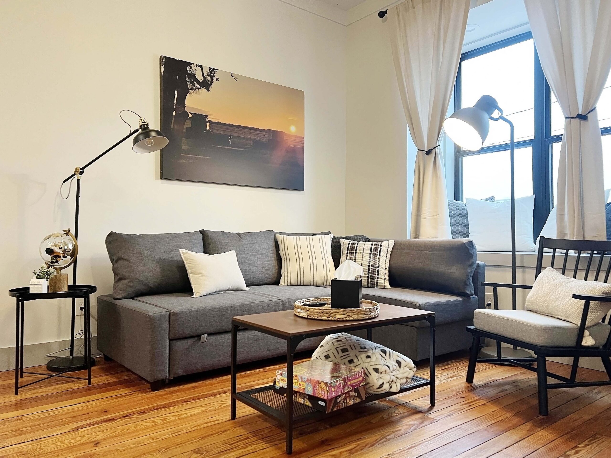 Vacation rental living room above Council City Coffee Co. in Burlingame, Kansas