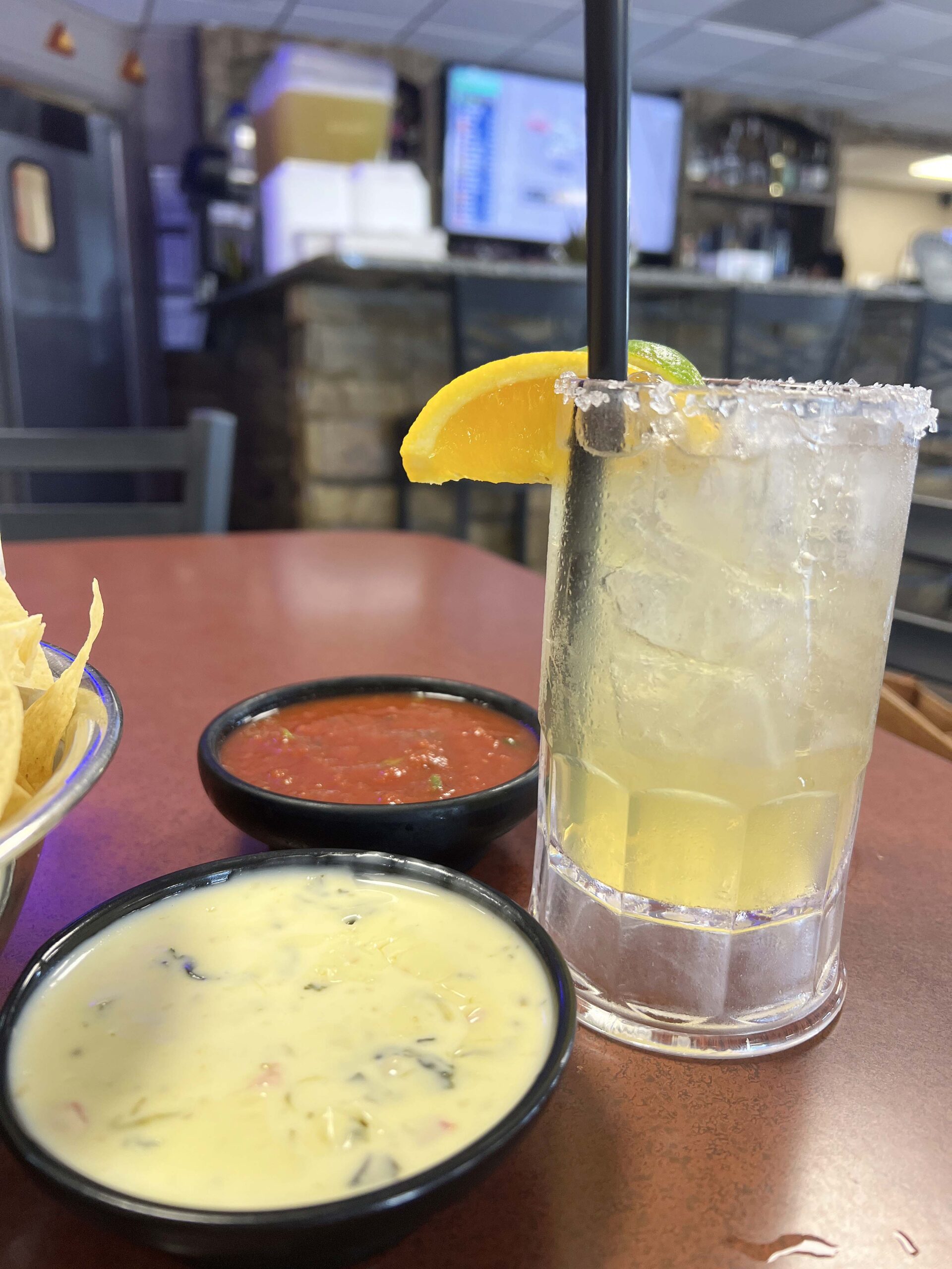 Every customer is served complimentary queso, salsa, and chips. 