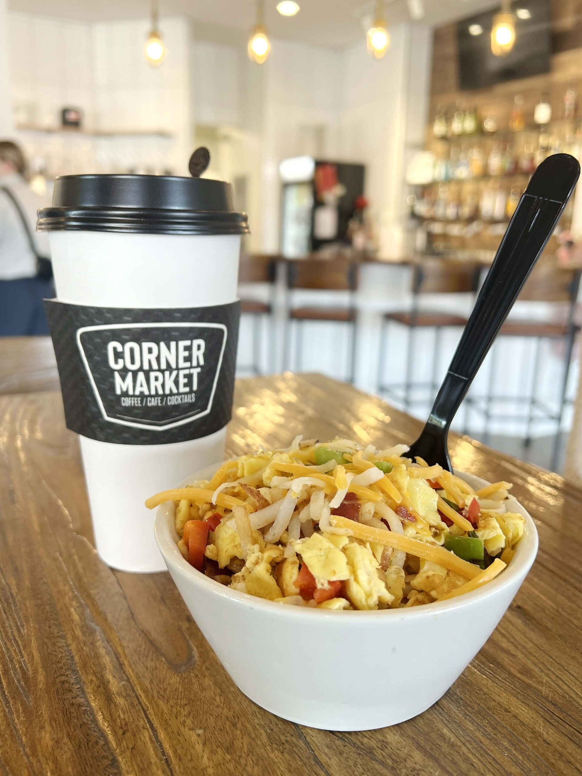 Corner Market served breakfast, lunch, snacks, coffee, and cocktails. 
