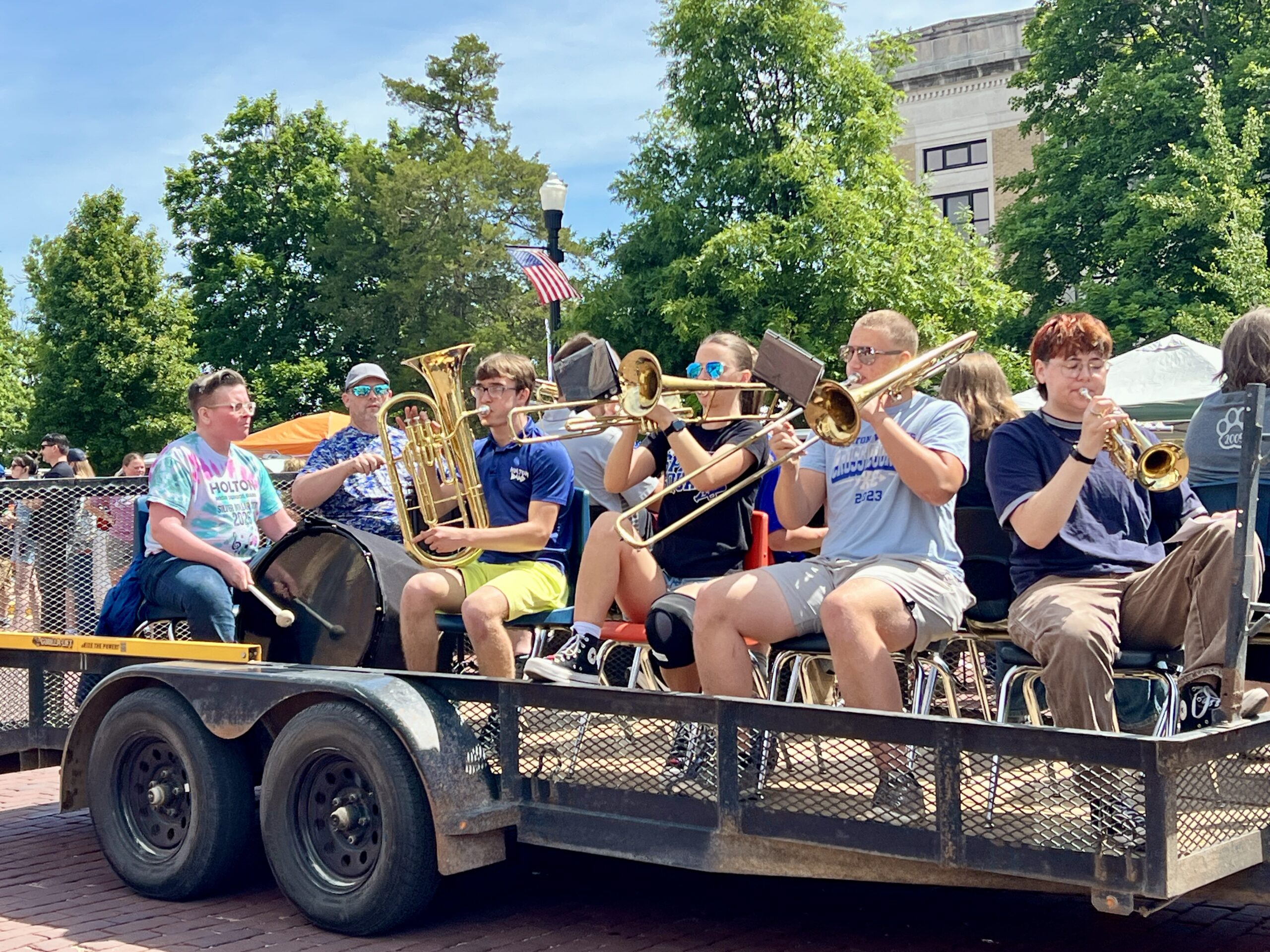 The Holton High School marching band performs as part of the Glory Days festival in Holton, Kansas.