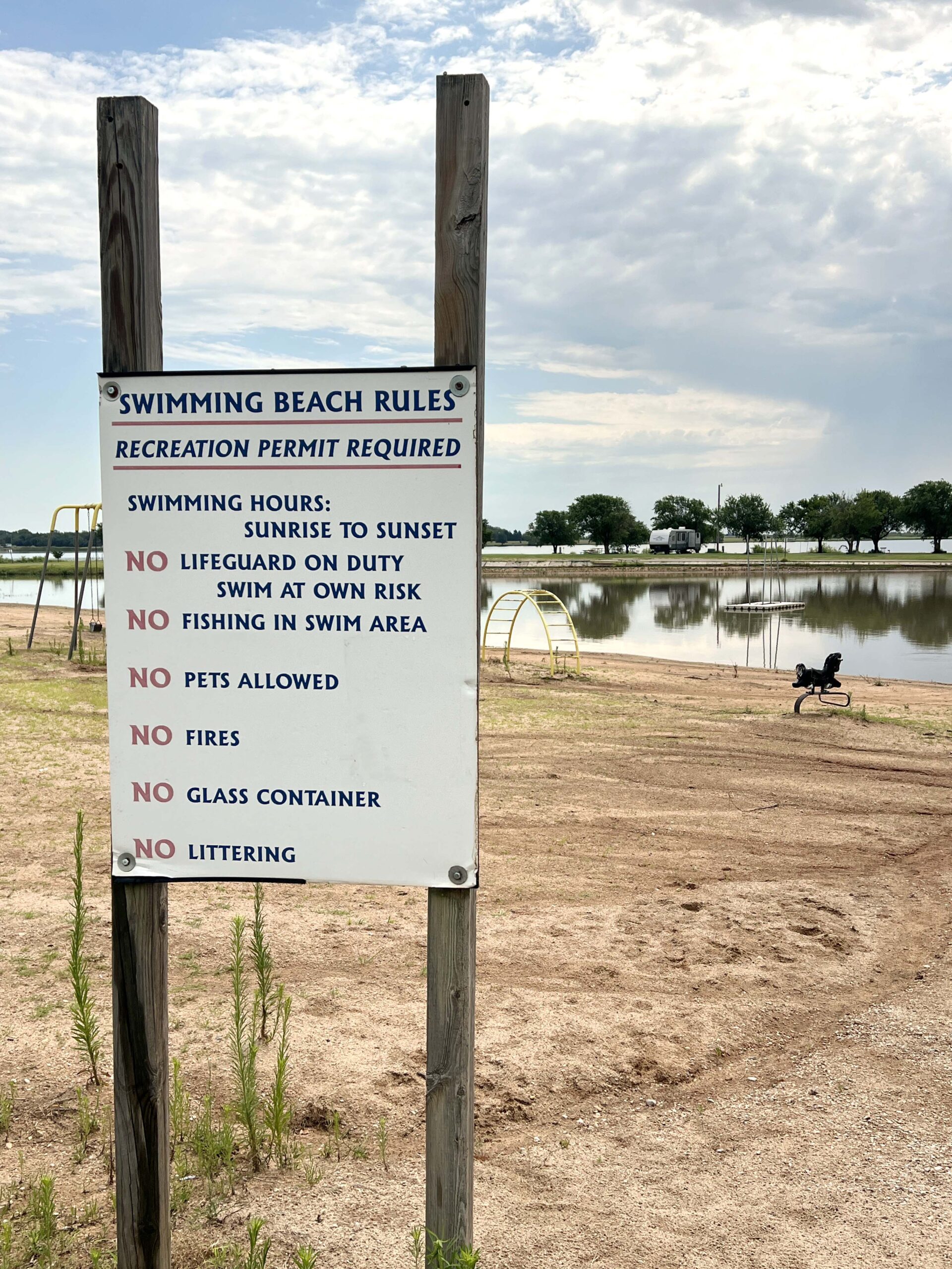 Wellington Lake includes a sandy swim beach. 