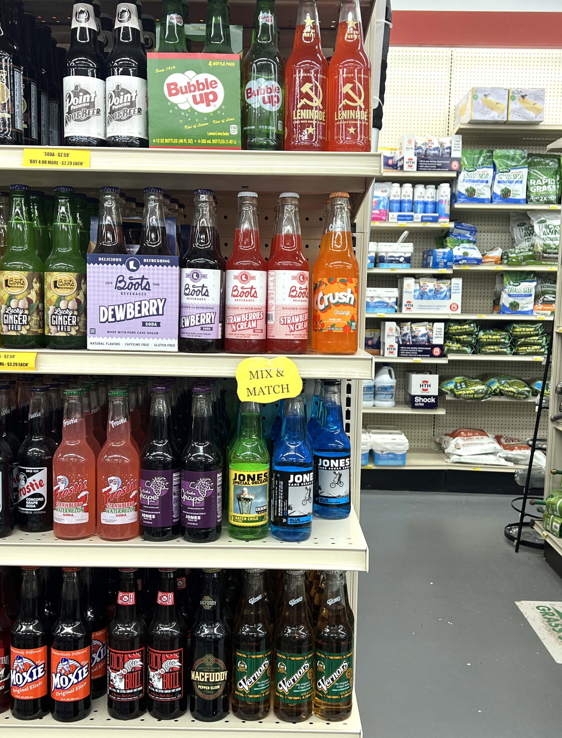 Old-fashioned sodas are for sale at Mill Creek Lumber & Supply, a retail store that sells more than building needs.