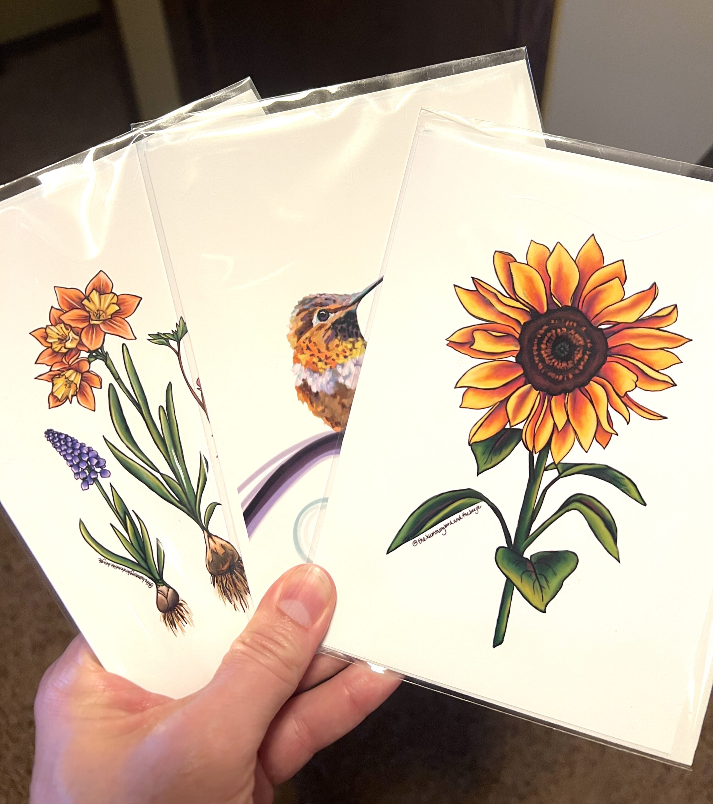 Handmade gift cards purchased at a shop in Bailey, Colorado.