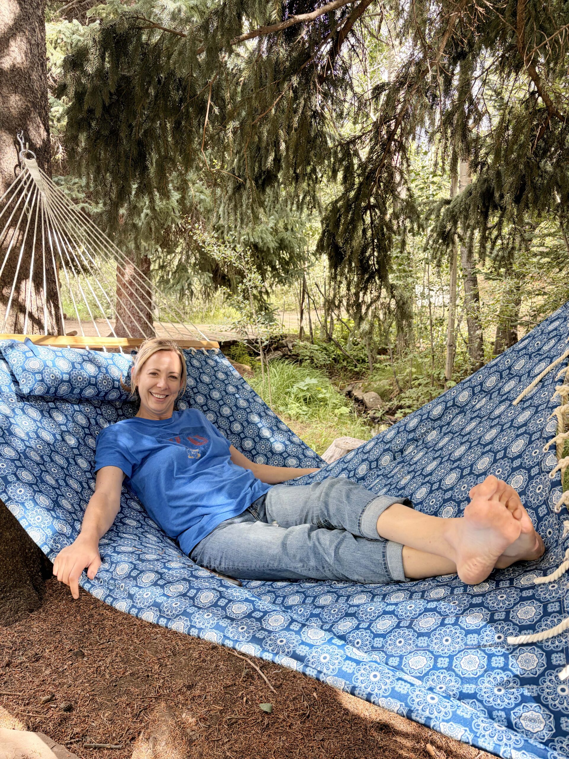 Relaxing under the pine trees in a hammock is one of most relaxing ways to enjoy nature. 