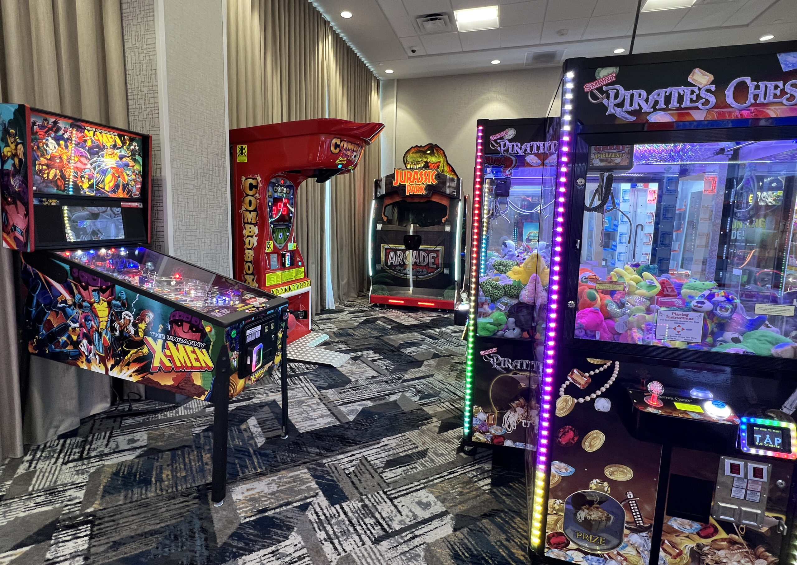 The arcade room at the Crowne Plaza Kearney hotel includes about a dozen different electronic games.
