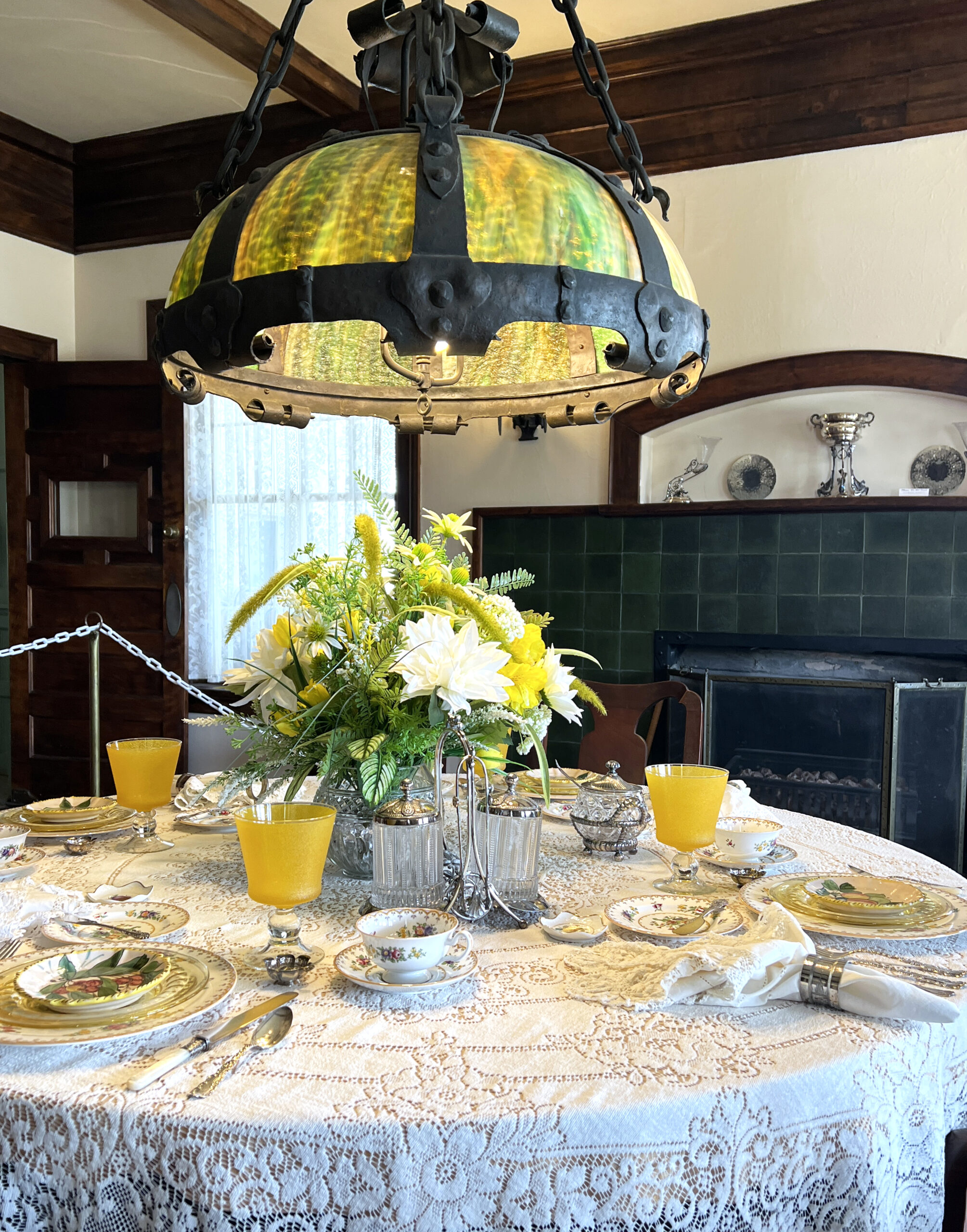 The dining room in the Brown Mansion is set with antique dishes used by the family.